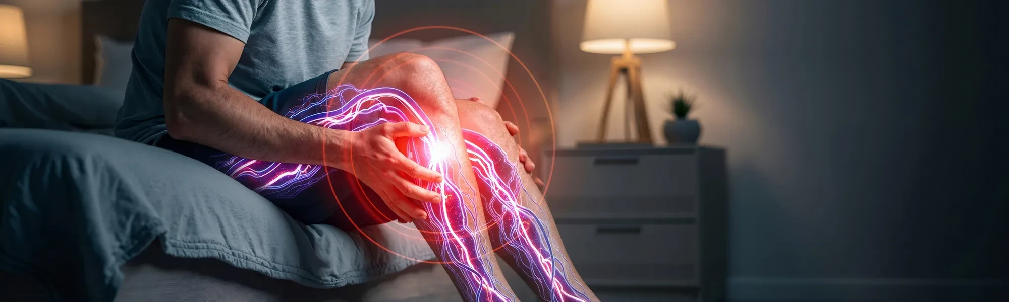 Schmerzende Beine mit hervorgehobenen Blutgefäßen als Symbol für Gefäßzentrum und Gefäßerkrankungen