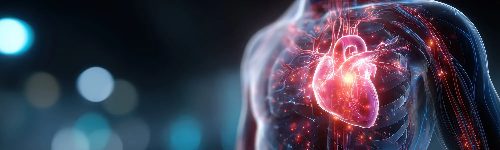 Visualisierung von arteriellen Erkrankungen im menschlichen Körper, Fokus auf Blutgefäße und Herz