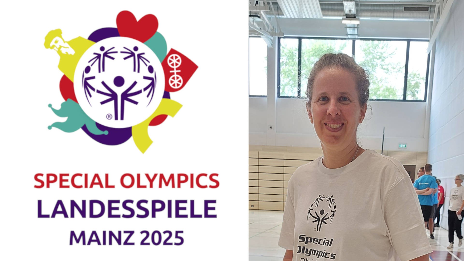 Teilnehmerin der Special Olympics Spiele 2025 in Rheinland-Pfalz mit Logo