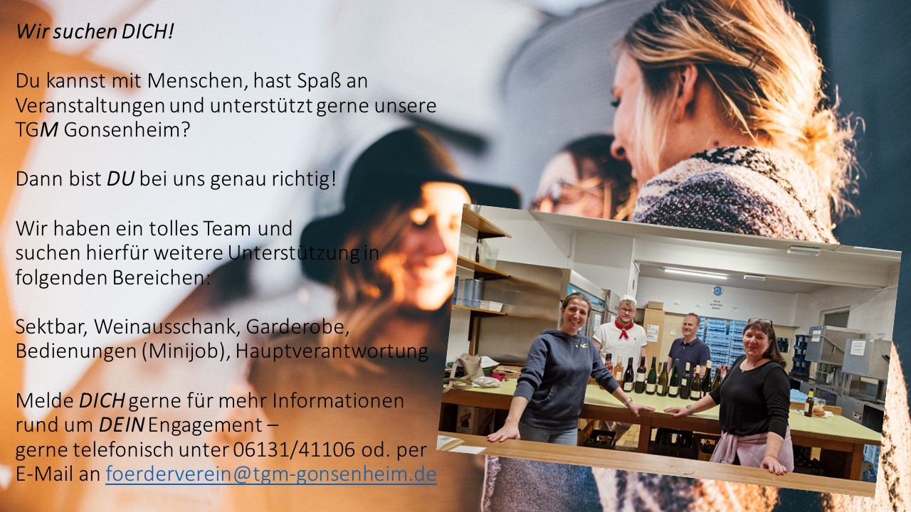 Ehrenamtliches Team des TGM Gonsenheim in der Küche und Personen im Gespräch