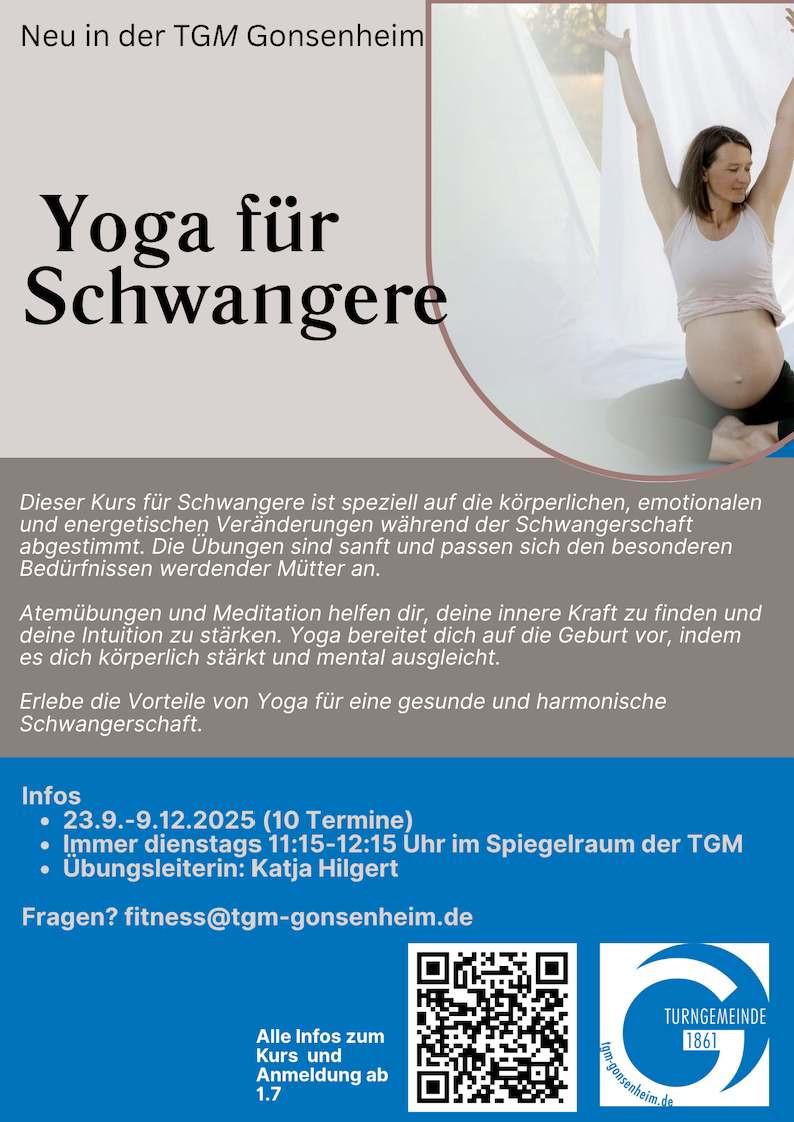 Yoga für Schwangere Kursinformation mit Katja Hilgert bei TGM Gonsenheim, Termine und Kontakt