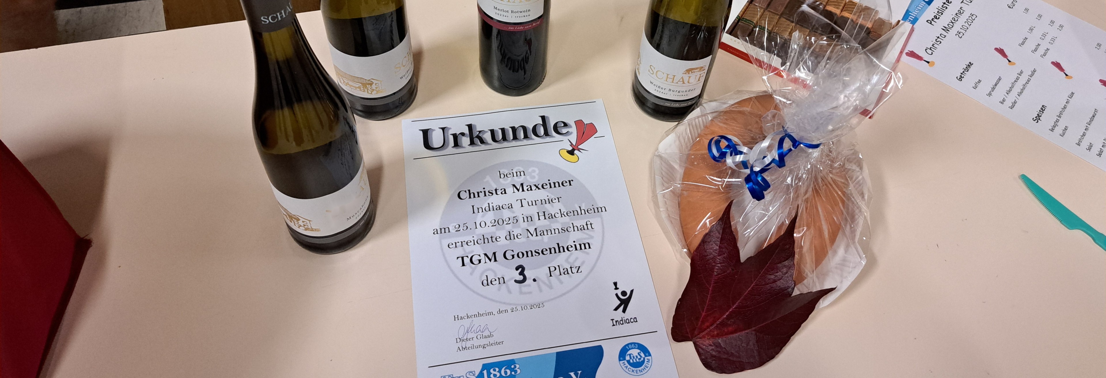 Urkunde für TGM Gonsenheim beim Christa Maxeiner Indiaca Turnier 2025 in Hackenheim – 3. Platz