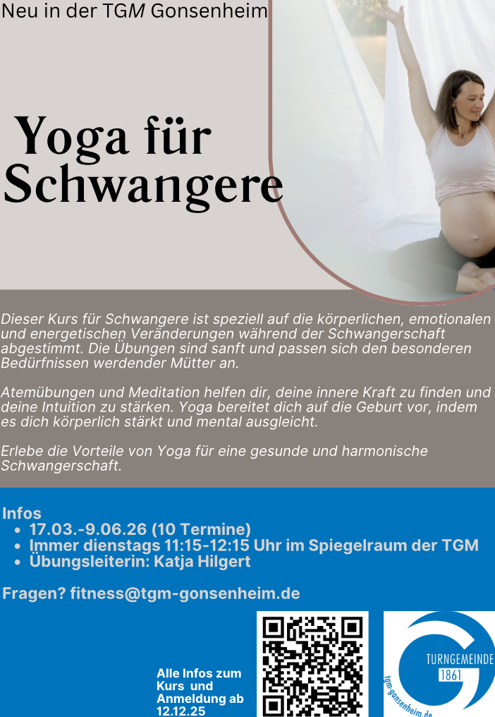 Flyer für Yoga für Schwangere Kurs 2026 mit Katja Hilgert in Gonsenheim