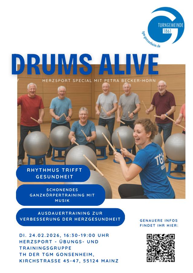 Drums Alive Herzsport Special mit Petra Becker-Horn: Gruppe beim musikalischen Ganzkörpertraining für Herzgesundheit