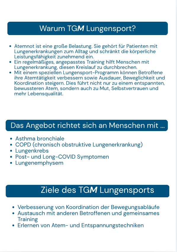 Informationsgrafik zur Werbung für Lungensport mit Zielen und Zielgruppen auf der Rückseite