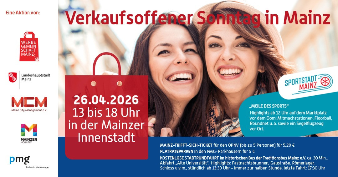 Verkaufsoffener Sonntag am 26.04.2026 in der Mainzer Innenstadt mit Infos zu Öffnungszeiten und Aktionen