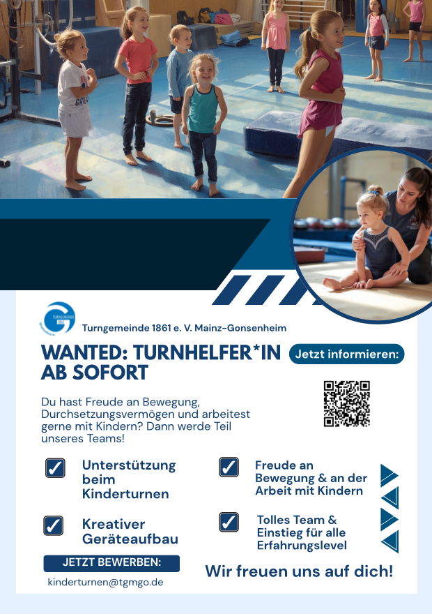 Stellenanzeige Turnhelferin bei der Turngemeinde 1861 e. V. Mainz-Gonsenheim, gesucht wird Unterstützung für das Kinderturnen ab sofort.