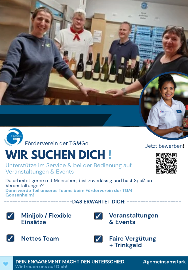 Stellenanzeige Bedienung Förderverein TGM Gonsenheim Service Minijob Veranstaltungen Events