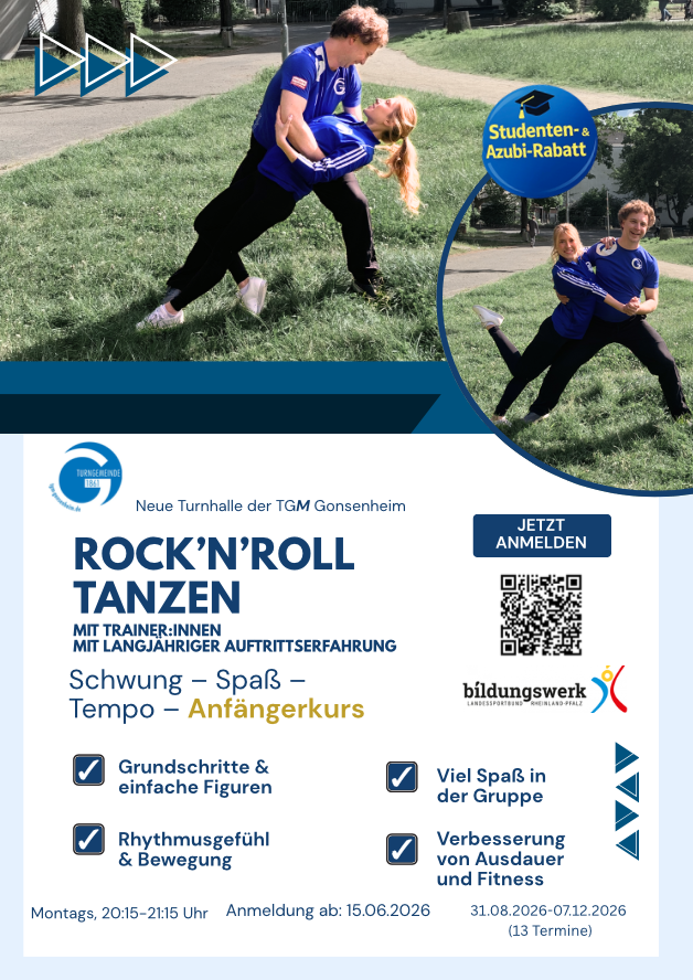Rock'n'Roll Anfänger Tanzkurs bei der TGM Gonsenheim – Grundschritte, Figuren und Gruppenspaß für Einsteiger