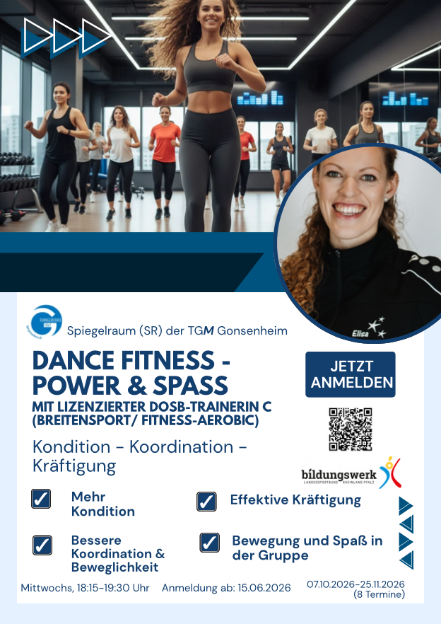 Dance Fitness Kurs in Gonsenheim mit lizenzierter DOSB-Trainerin – Power, Spaß, Kondition und Kräftigung