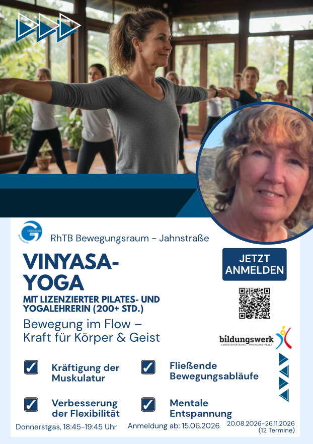 Vinyasa Yoga Kurs mit Anne im RhTB Bewegungsraum – Pilates- und Yogaeinheit für Körper und Geist