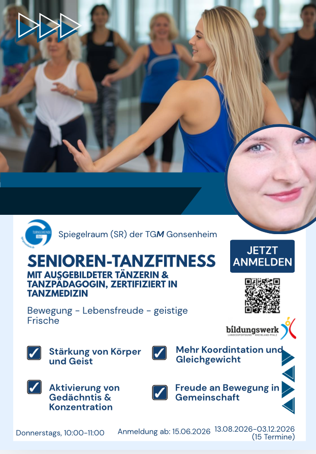 Senioren-Tanzfitness mit Ina im Spiegelraum der TGM Gonsenheim – Kurs für Bewegung, Lebensfreude und geistige Frische