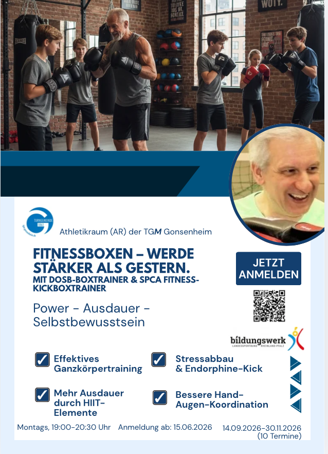 Fitnessboxen Kurs bei der TGM Gonsenheim – effektives Ganzkörpertraining für Power, Ausdauer und Stressabbau