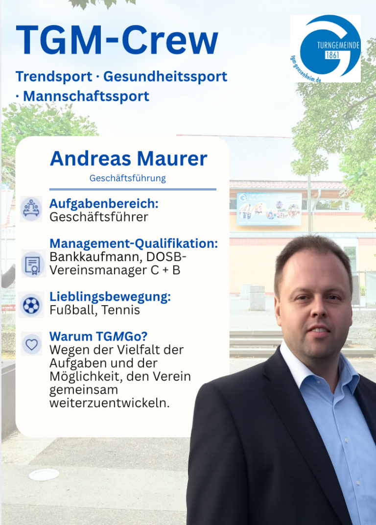 Steckbrief von Andreas Maurer, Geschäftsführer mit Management-Qualifikation und Lieblingssportarten Fußball und Tennis