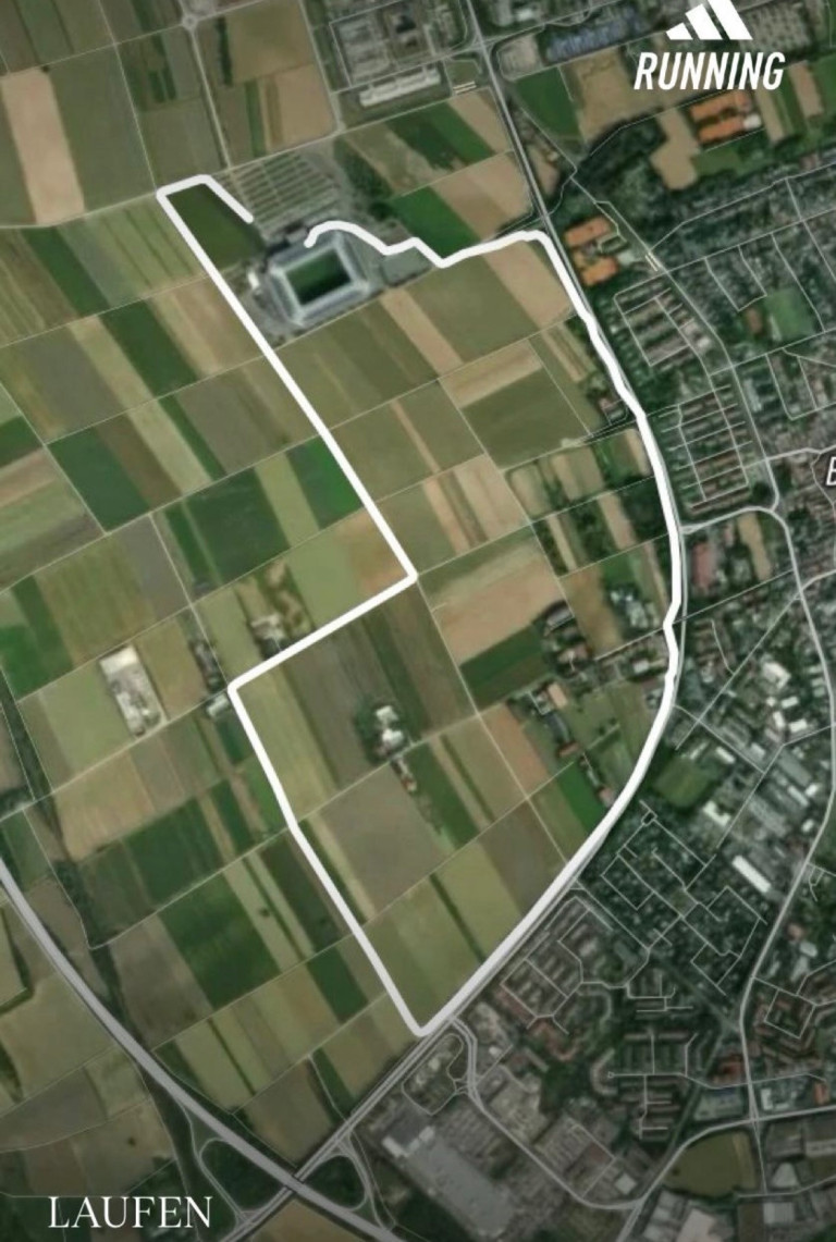 Streckenverlauf der 5km-Runde für den Gemeinsamkeit Spendenlauf auf einer Satellitenkarte
