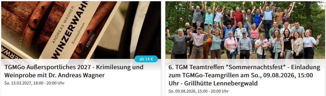 Screenshot: 6. TGM Teamtreffen Grillhütte 09.08.2026 – Veranstaltungsübersicht Screenshot mit Veranstaltungshinweis zum 6. TGM Teamtreffen an der Grillhütte am 09.08.2026