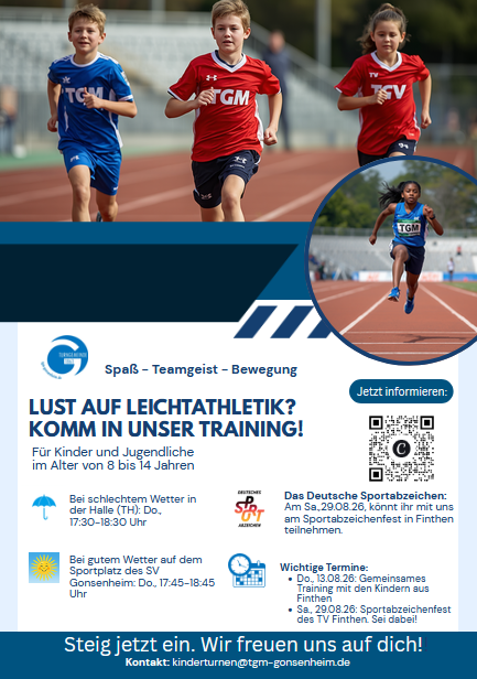 Kinder beim Leichtathletik-Training und Informationen zum Deutschen Sportabzeichen