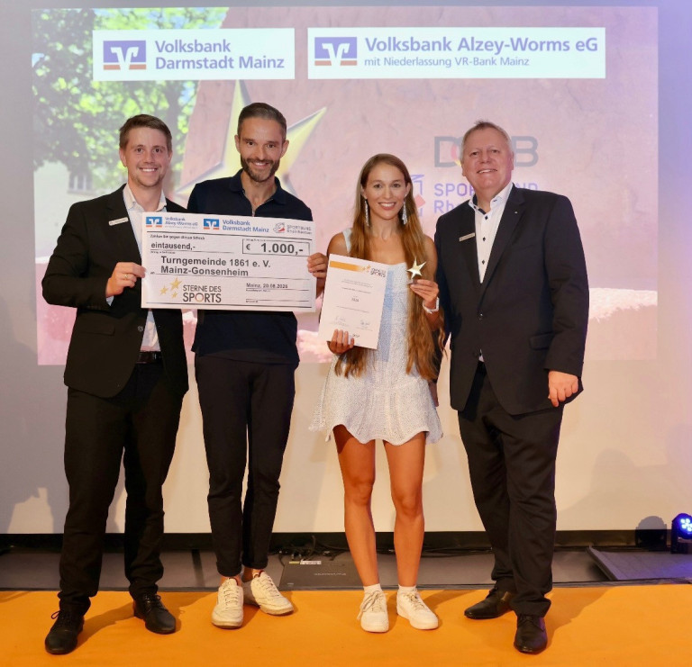 Preisverleihung Sterne des Sports an Turngemeinde 1861 e. V. Mainz-Gonsenheim mit Scheckübergabe durch Volksbank Darmstadt Mainz und Volksbank Alzey-Worms