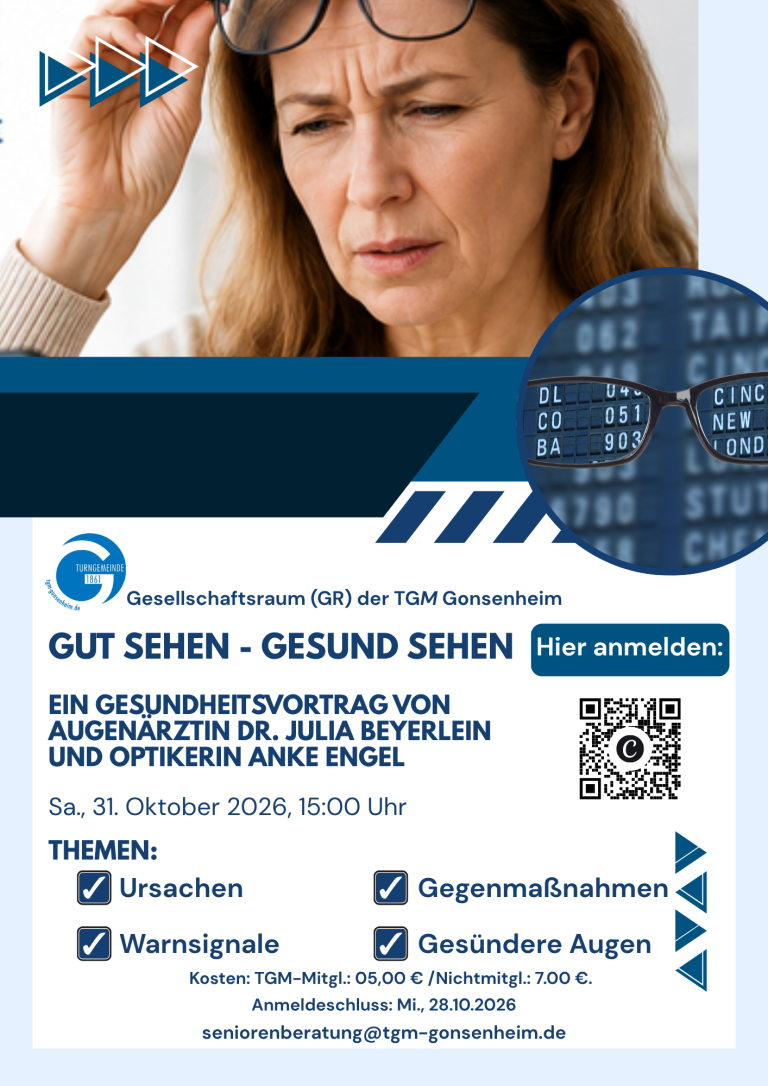 Gesundheitsvortrag über gutes Sehen von Augenärztin Dr. Julia Beyerlein und Optikerin Anke Engel in der TGM Gonsenheim