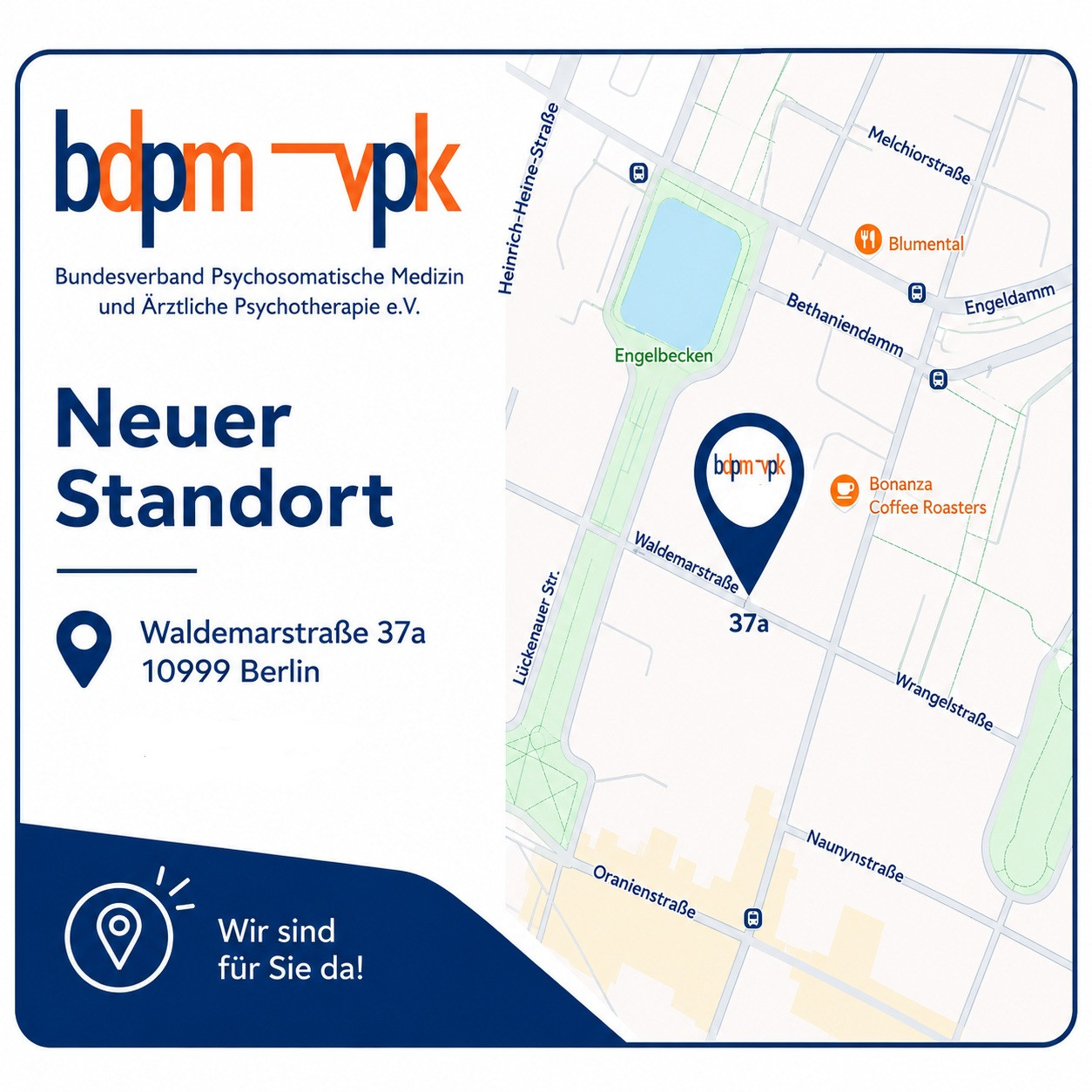 bdpm vpk neuer Standort Waldemarstraße 37a 10999 Berlin auf Stadtplan
