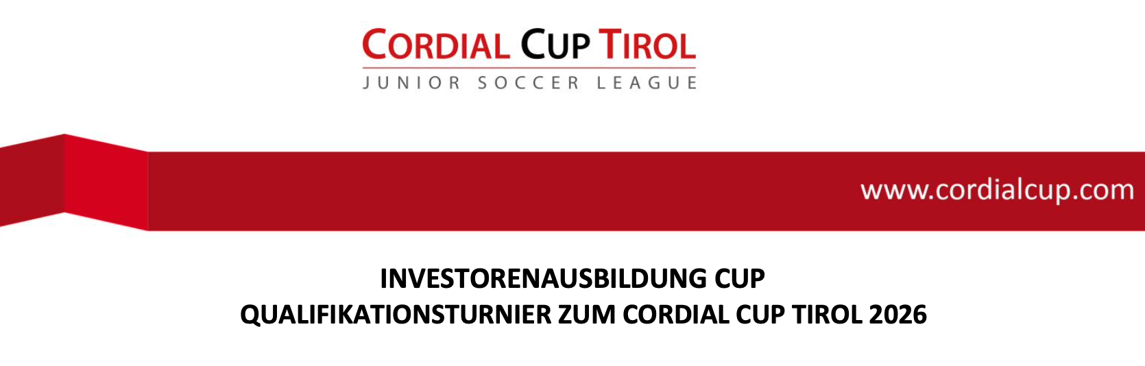 Werbebanner des Cordial Cup Tirol mit Informationen zur Investorenausbildung und Demonstrationsturnier