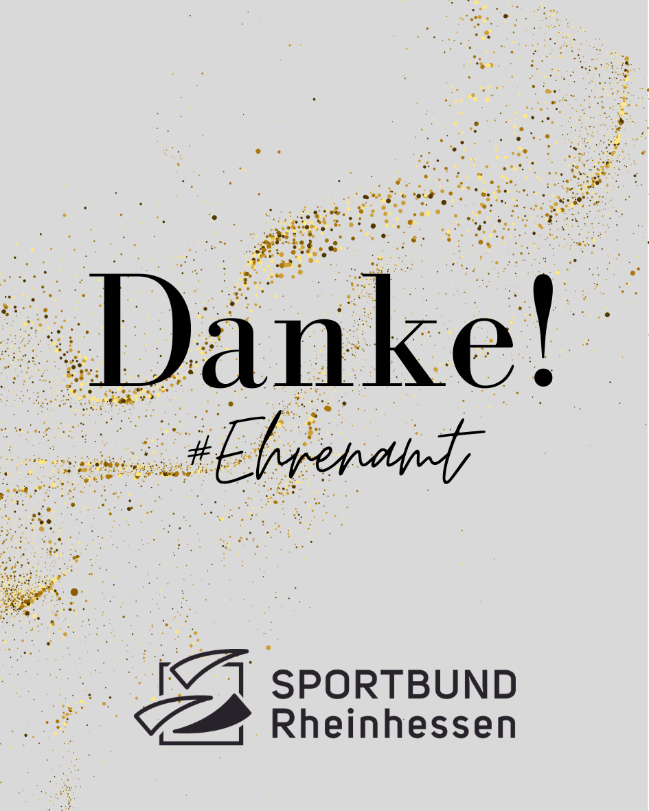 Dankeschön an das Ehrenamt vom Sportbund Rheinhessen mit goldenen Konfettielementen.