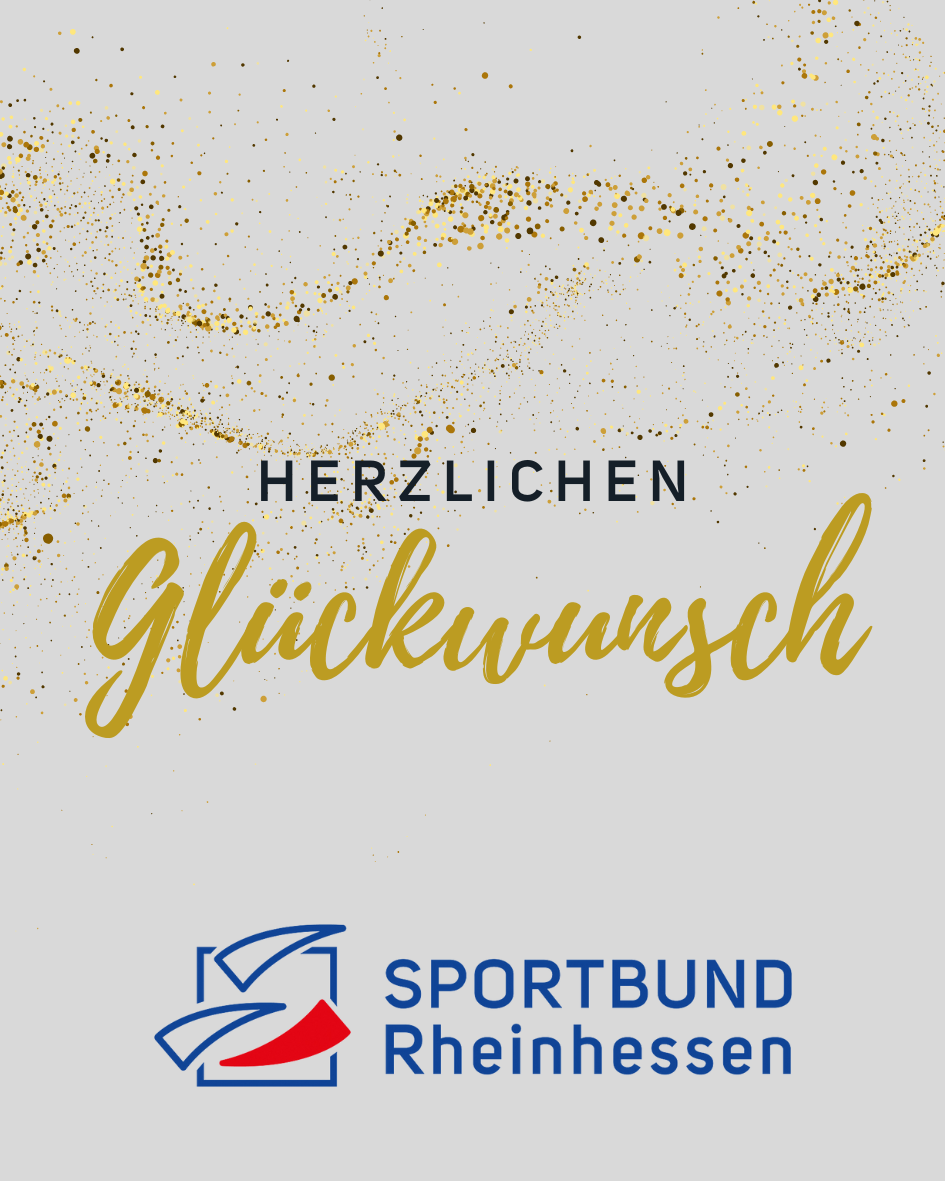 Glückwunschkarte des Sportbunds Rheinhessen mit goldenen Konfettis