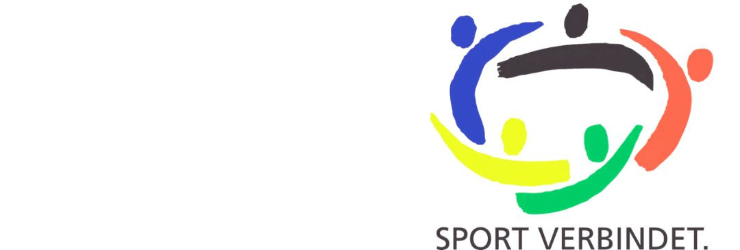 Logo Sport verbindet, abstrakte Figur in Blau und Gelb, Symbol fr Zusammenhalt durch Sport