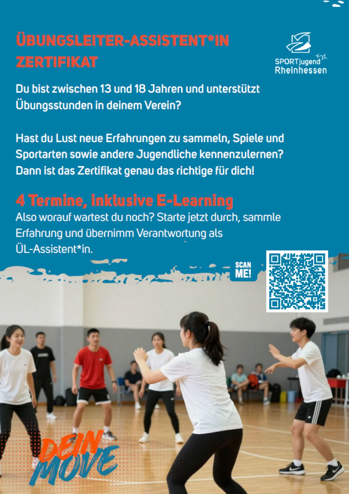 Flyer zur ÜL-Assistenz mit Informationen zu Terminen und E-Learning für Jugendliche im Verein