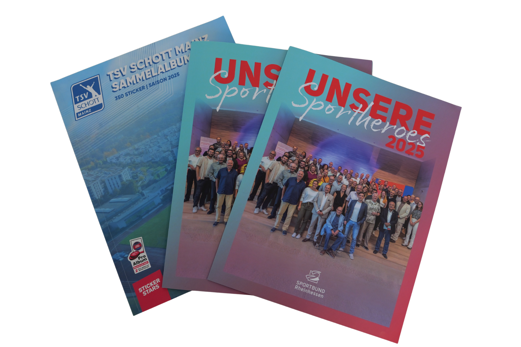 TSV Schott Mainz Sammelalbum und Sportbund Rheinhessen Unsere Sportheroes 2025 Stickeralben