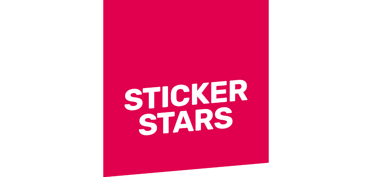 Stickerstars Logo auf rotem Hintergrund