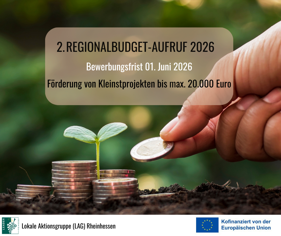 2. Regionalbudget-Aufruf 2026: Förderung von Kleinprojekten bis 20.000 Euro, Bewerbungsfrist 01. Juni 2026, Bild mit Setzling und Münzen
