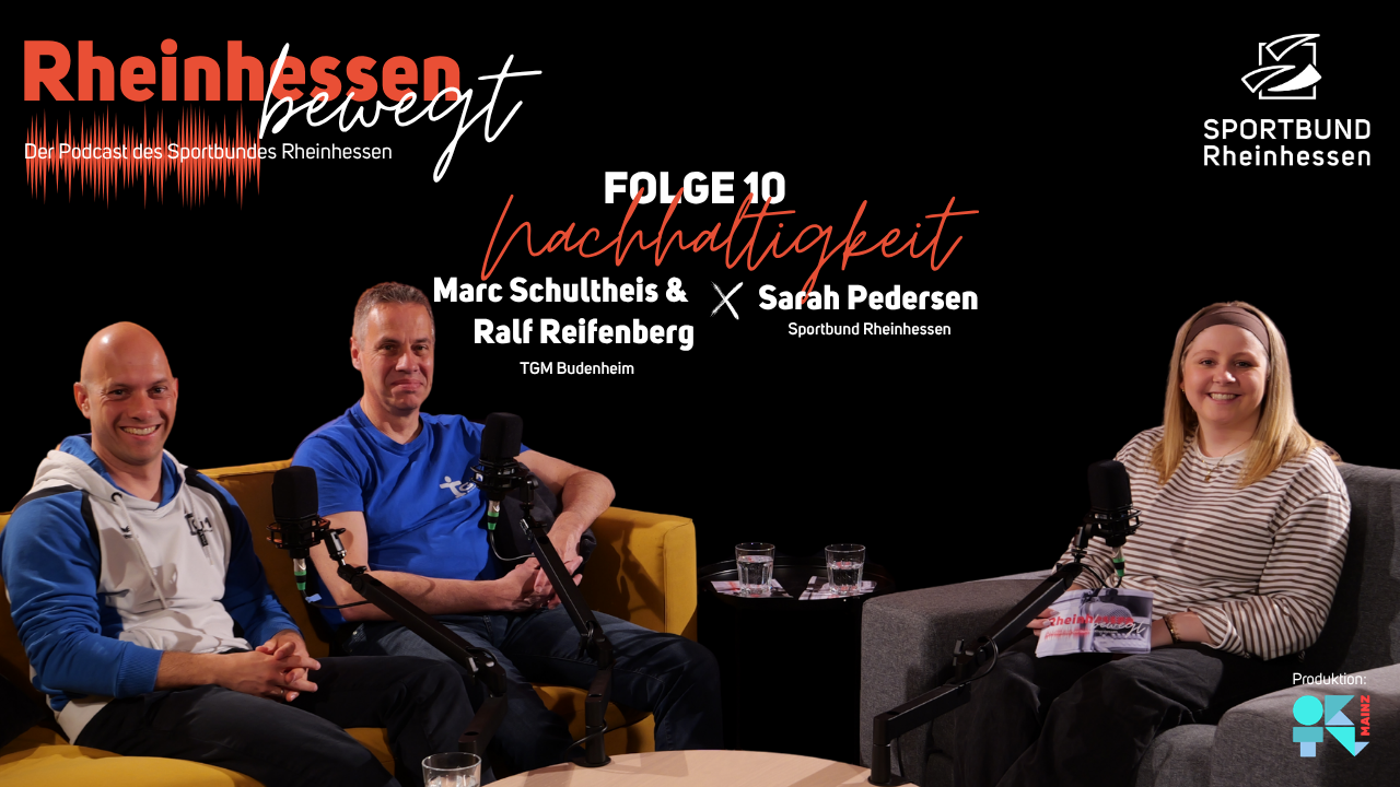 Podcast Nachhaltigkeit Header mit Marc Schultheis, Ralf Reifenberg und Sarah Pedersen vom Sportbund Rheinhessen