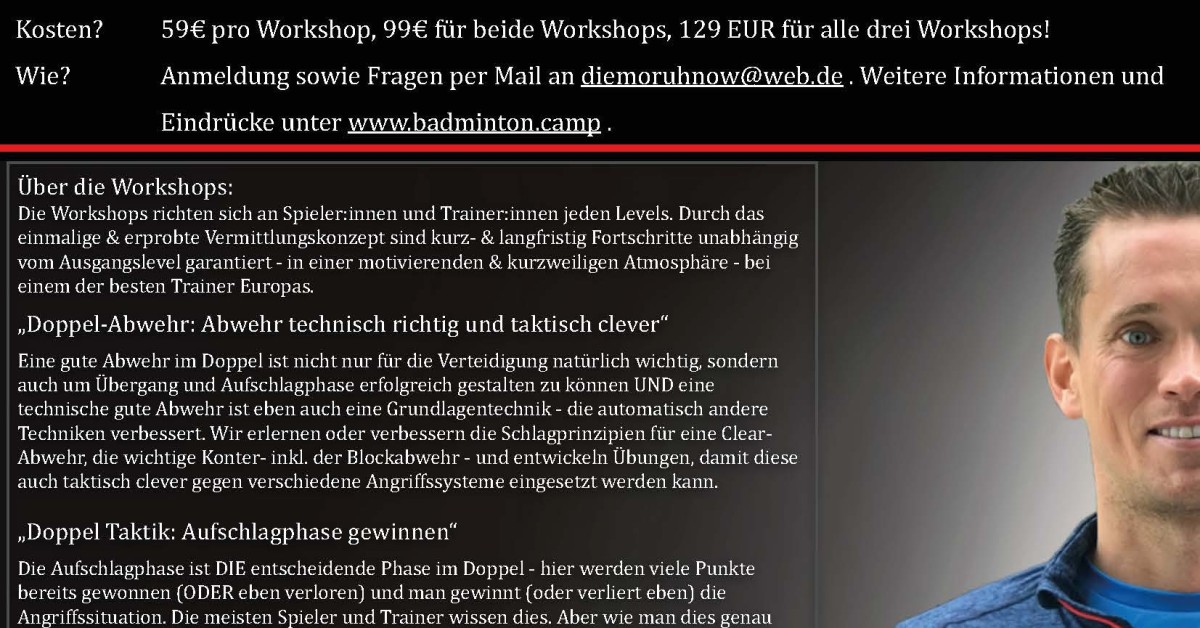 Diemo Rabe BADMINTONWORKSHOPS mit Diemo Ruhnow für Spieler & Trainer