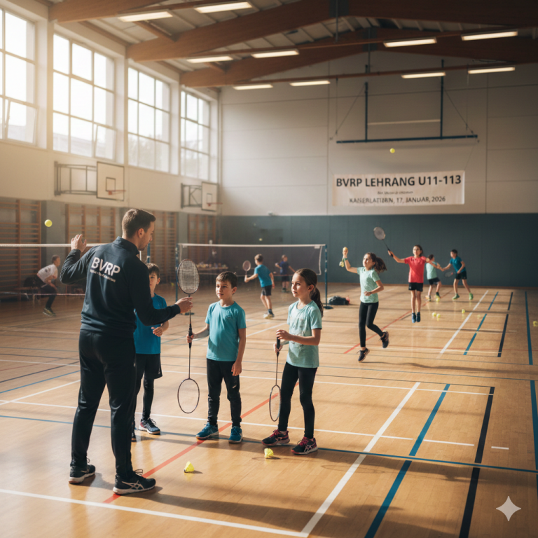 BVRP Lehrgang U11-113 Badminton Training in Kaiserslautern am 17. Januar 2026 Badminton Training beim BVRP Lehrgang U11-113 in Kaiserslautern, 17. Januar 2026, Kinder beim Üben in der Sporthalle