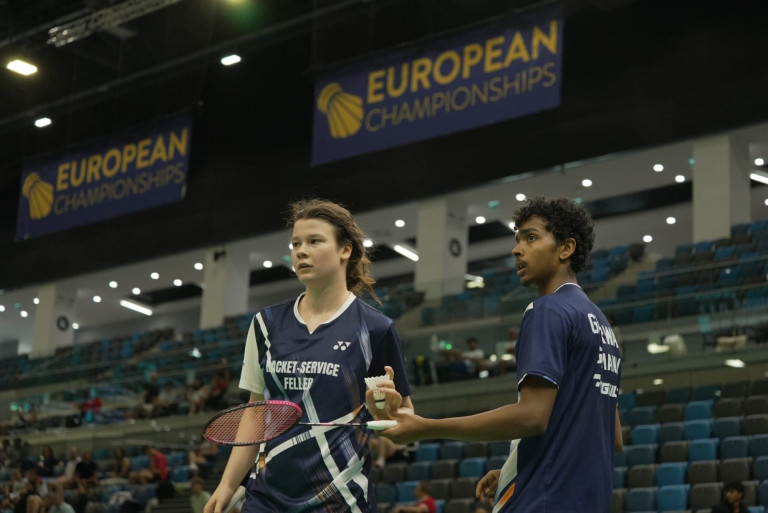 Badminton-Spieler im Viertelfinale der U19 Europameisterschaft 2023 bei den European Championships