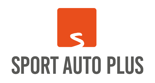 SportAutoPlus Logo hochformatig in Orange und Schwarz