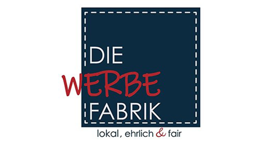 Logo von Die Werbefabrik mit dem Slogan 'lokal, ehrlich & fair'