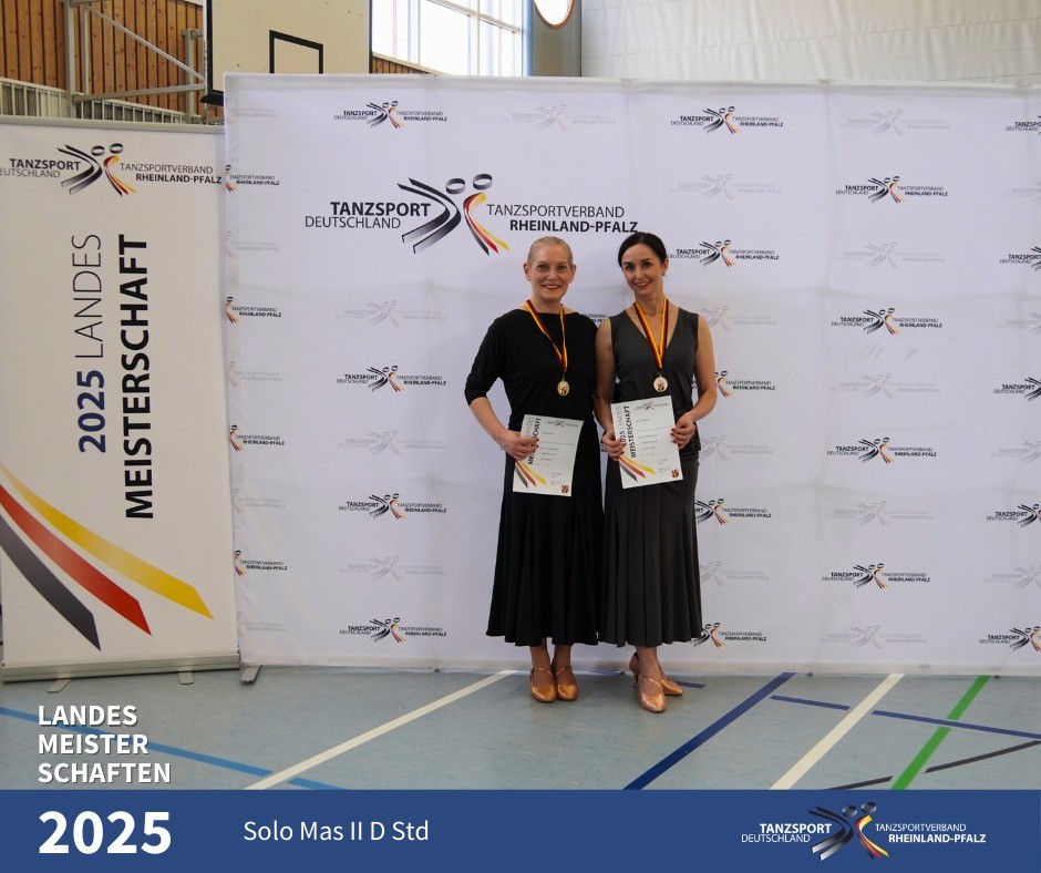 Siegerinnen der Landesmeisterschaft 2025 im Solo Mas II D Standard in Bach, Rheinland-Pfalz, ausgezeichnet vom Tanzsportverband Rheinland-Pfalz
