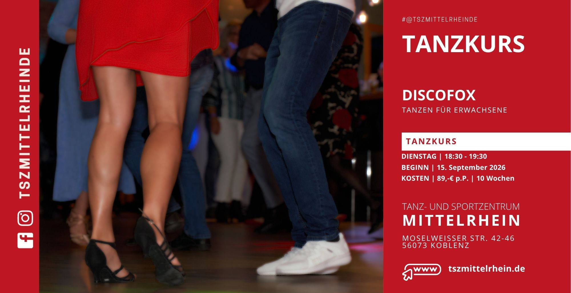 Tanzpaar bei einem Tanzkurs des TSZ, Detailaufnahme der Beine auf der Tanzfläche