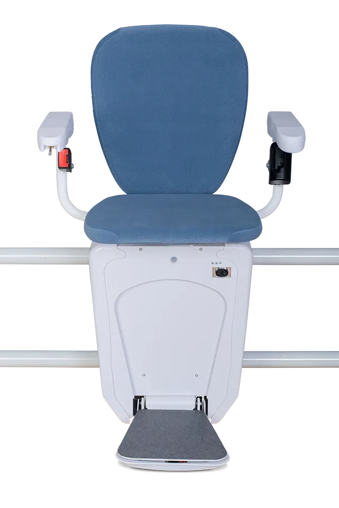 Treppenlift Alpha Classic in Blau, moderner Sitzlift für Treppen