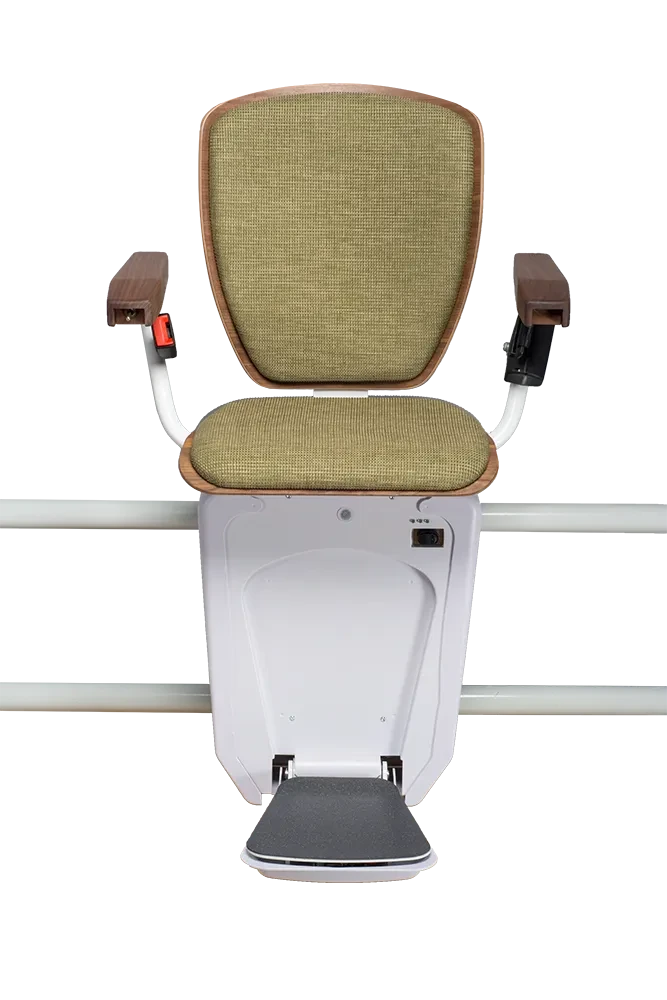 Treppenlift Alpha Exclusive in Olivgrün, moderne Sitzlösung für Treppen
