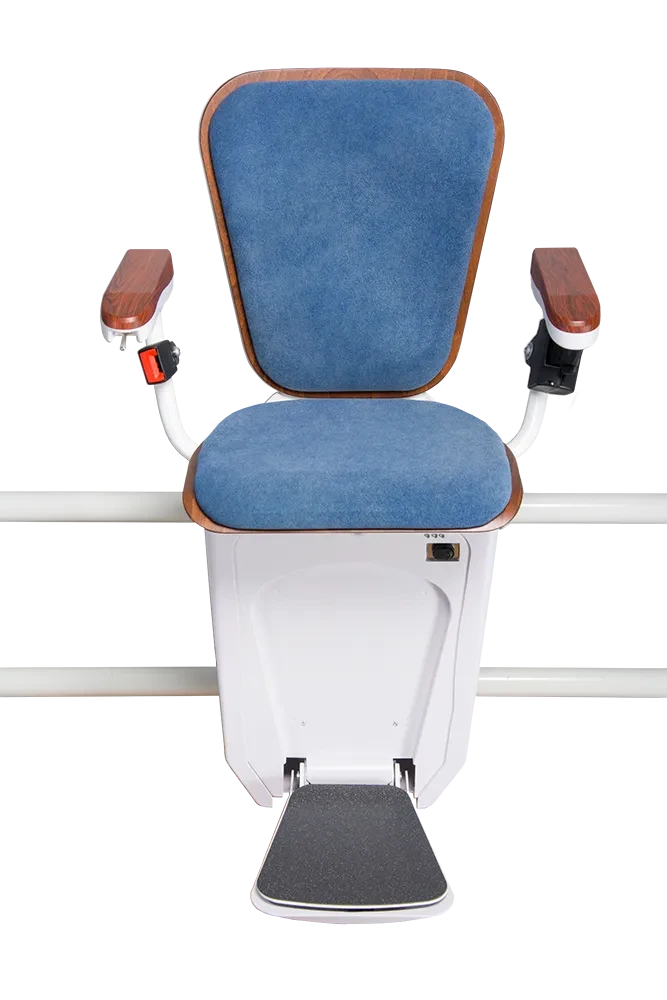 Treppenlift Alpha Premium in Marineblau, modernes und komfortables Treppenliftsystem