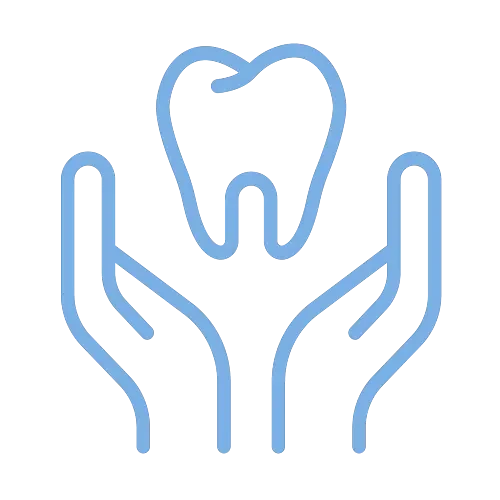 Piktogramm für Oralchirurgie mit Zahn und schützenden Händen