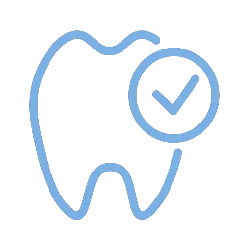 Piktogramm Zahnmedizin mit Zahn und Häkchen Symbol