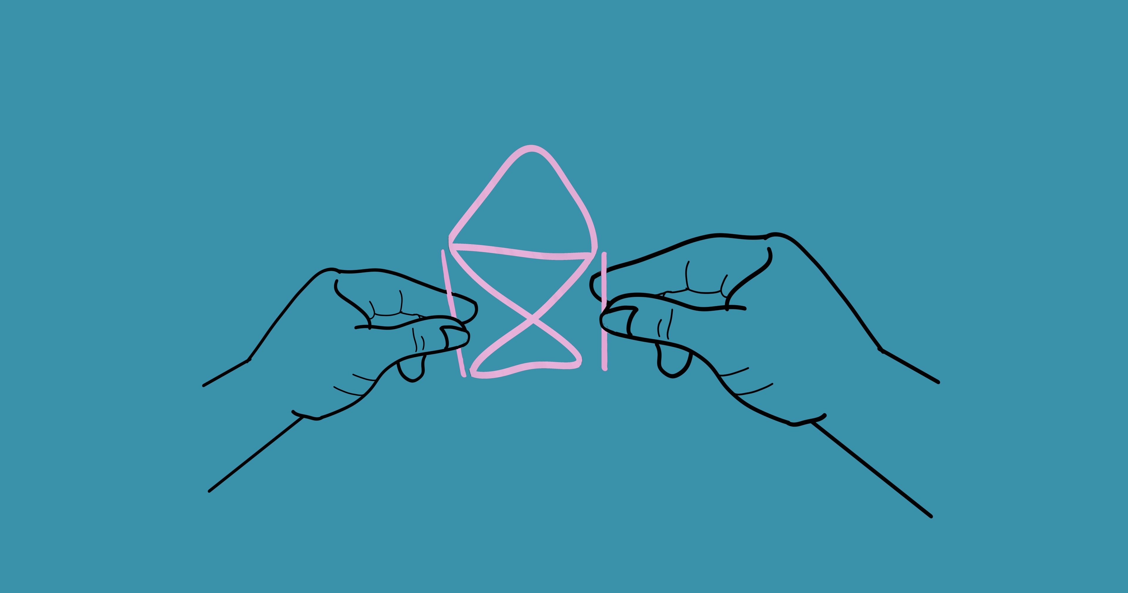 Illustration von zwei He4nden, die ein Fadenspiel halten, als Symbol fcr Demokratie