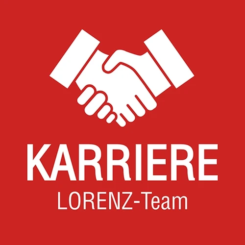 Karrierechancen beim LORENZ-Team: Jetzt Teil des Teams werden Karriere beim LORENZ-Team – Symbolbild mit Handschlag auf rotem Hintergrund