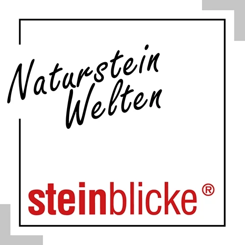 steinblicke Logo – Naturstein Welten Logo von steinblicke mit dem Slogan 'Naturstein Welten'