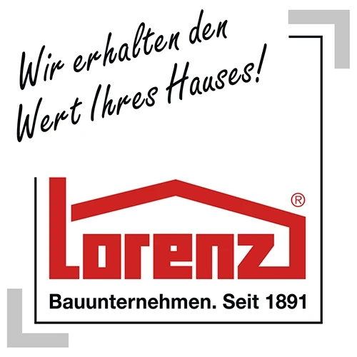 Lorenz Bauunternehmen Logo - seit 1891 - Wir erhalten den Wert Ihres Hauses Logo von Lorenz Bauunternehmen mit Slogan 'Wir erhalten den Wert Ihres Hauses' und Grfcndungsjahr 1891