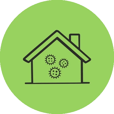 Symbol für Haus mit Schimmel, grüner Hintergrund